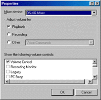 The properties dialog of volume control