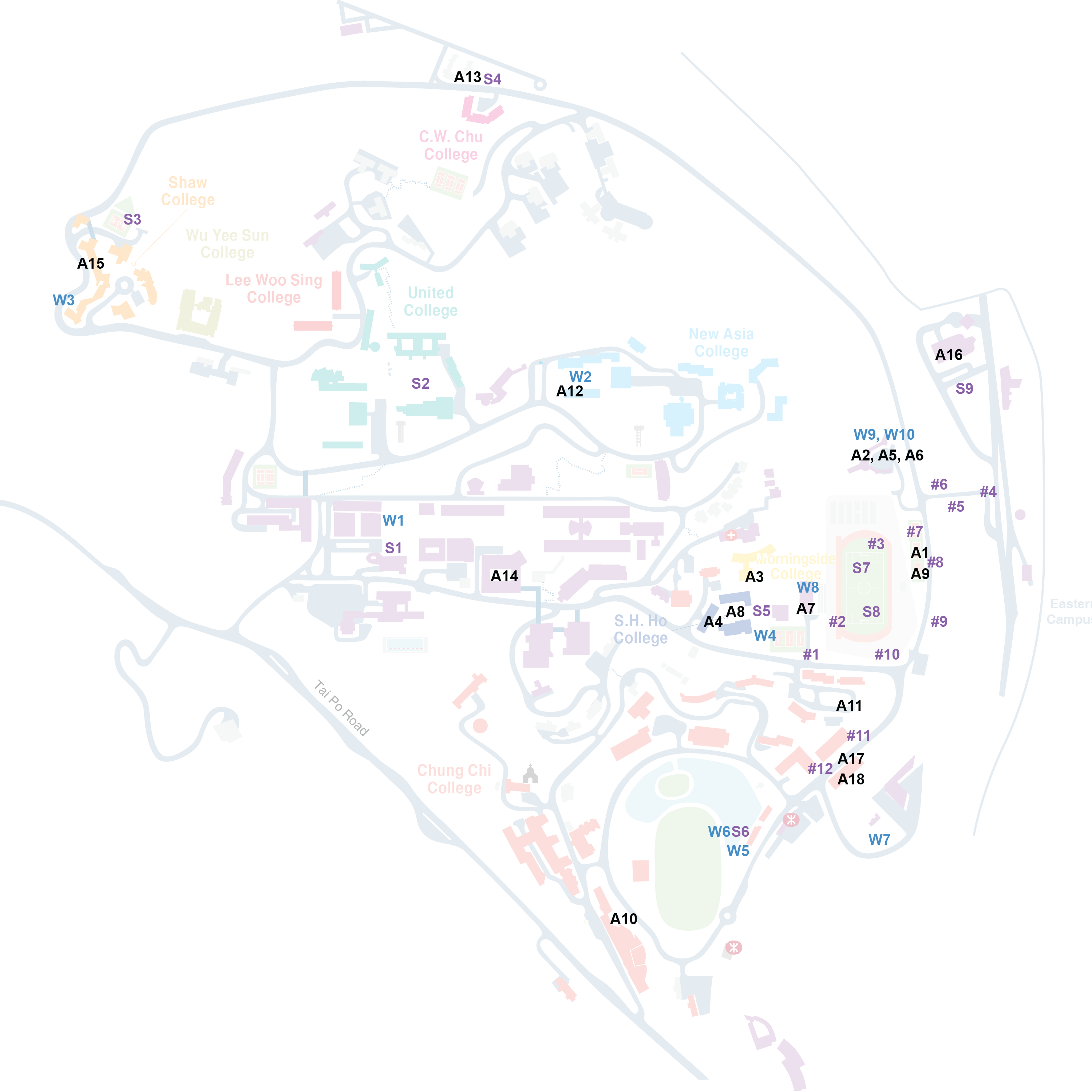 Campus map and sampling locations